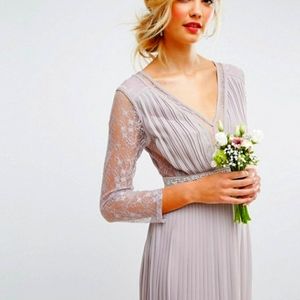 Tall Pleated Maxi Dress With Long Sleeves and Lace